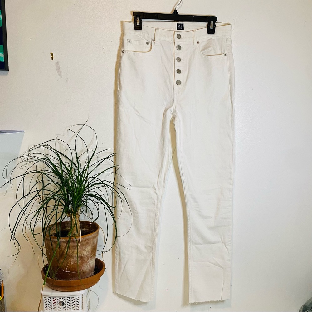 Gap White 5 Button Cigarette Jean Raw Hem 30 Tall 28.5 Inseam NWOT High Rise